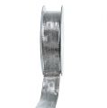 Floristik24 Presentband silver med trådkant 25mm 25m
