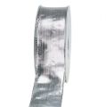 Floristik24 Presentband silver med trådkant 40mm 25m