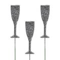 Floristik24 Champagneglas med glitter silver 8cm L28cm 24st