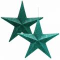 Floristik24 Glitterstjärnor att hänga smaragd/bensin Ø21cm 2st