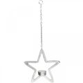 Floristik24 Dekorativ stjärna för att hänga värmeljushållare metall silver 20cm