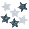 Floristik24 Stjärnor mini 1,5cm vit, blå med glimmer 144st