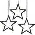 Floristik24 Juldekoration stjärnhänge svart glitter 7,5cm 40p