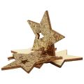 Floristik24 Spridningsdekoration jul trä stjärnor natur guld glitter 5cm 72p