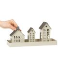 Fyrhusset Metall Tre Hus på Bricka 35cm 1 Set | Floristik24.se