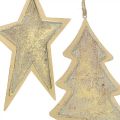 Floristik24 Metallhängen gran och stjärna, julgransdekorationer, juldekoration gyllene, antikt utseende H15,5 / 17cm 4st