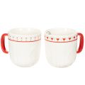 Floristik24 Kaffemugg med rött handtag, stickat mönster och hjärtdekoration, keramik, 9 cm, 2 stycken