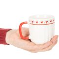 Kaffemugg med rött handtag, stickat mönster och hjärtdekoration, keramik, 9 cm, 2 stycken | Floristik24.se