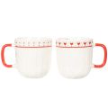 Kaffemugg med rött handtag, stickat mönster och hjärtdekoration, keramik, 9 cm, 2 stycken | Floristik24.se