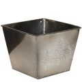 Floristik24 Fyrkantig metallkruka med granmotiv, 18 cm