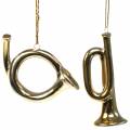 Floristik24 Julgrantrumpet och horn för att hänga guld 9,5 cm 2 st
