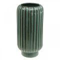 Floristik24 Dekorativ vas, blomsterarrangemang, bordsdekorationer, vas av korrugerad keramikgrön, brun Ø15cm H30,5cm