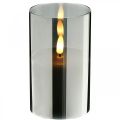 Floristik24 Festligt LED-ljus i silverglas, äkta vax, varmvitt, timer, batteridrivet Ø7,3cm H12,5cm