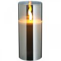 Floristik24 Dekorativt ljus i silverglas, LED-ljus varmvitt, äkta vax, timer, batteridrivet Ø7,3cm H17,7cm