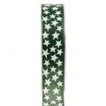 Floristik24 Julband med stjärngrönt, vitt 25mm 20m