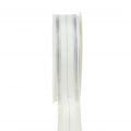 Floristik24 Julband med genomskinliga lurexränder vit, silver 25mm 25m