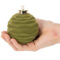 Julgranskula, sammetslook, grön, texturblandning, 8 cm, 12 stycken, flockad julkula, mossgrön, plastkulor, mossgrön flockad, bomullssnören ingår till varje kula | Floristik24.se