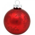 Floristik24 Trädboll, julgransdekorationer, glaskula röd marmorerad H4,5cm Ø4cm äkta glas 24st