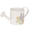 Floristik24 Vit metallvattenkanna med blommotiv, 13,5 cm, dekorativ kruka
