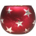 Floristik24 Lanternglas värmeljusglas med stjärnor röd Ø9cm H7cm