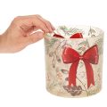 Ljusstake i glas med rött band och vintergrenar, 15 cm | Floristik24.se