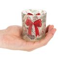Glasljusstake med julgranar och rött band, 8 cm, 2 stycken | Floristik24.se