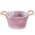 Floristik24 Zinkskål, diamantformad med rephandtag, violett/vitkalkad, Ø24,5 cm H14 cm