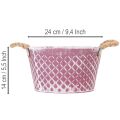 Zinkskål, diamantformad med rephandtag, violett/vitkalkad, Ø24,5 cm H14 cm | Floristik24.se