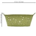 Oval metallskål med stjärnor och handtag, grön, 31×16 cm, H12,5 cm | Floristik24.se