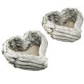 Plantera hjärtfjädrar gjutsten hjärta grå vit 13×12×6cm 2st | Floristik24.se